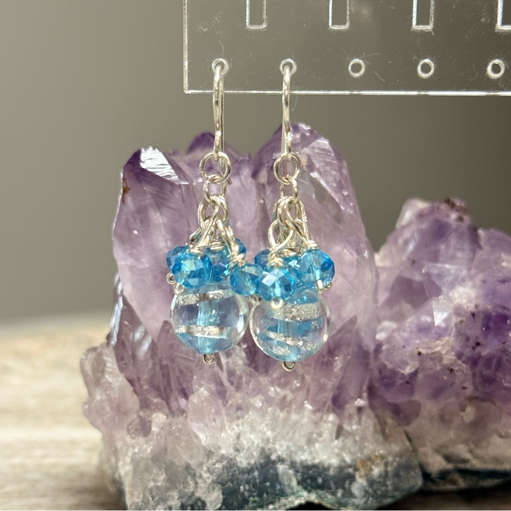 Icy-Blue Bubbles Cluster Earrings With Silver Accents